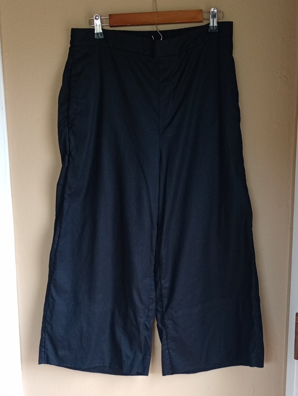 Banana Republic Factory Wide Leg Cropped Linen Blend Black Pants Size M